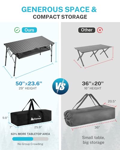 50 Inch Roll Up Aluminum Folding Camping Picnic Table