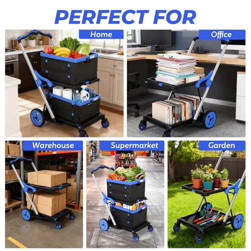 Collapsible Shopping Cart with Wheels and Platform Hand Truck