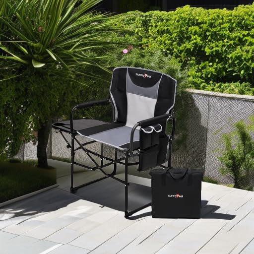 Oversized Folding Directors Camping Chair with Side Table