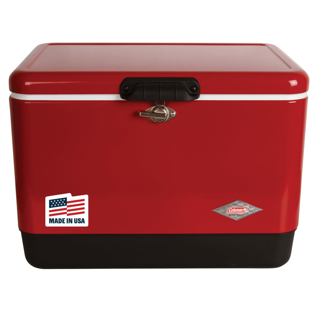54 Quart Steel Belted Camping Cooler with Drain and Seat Lid