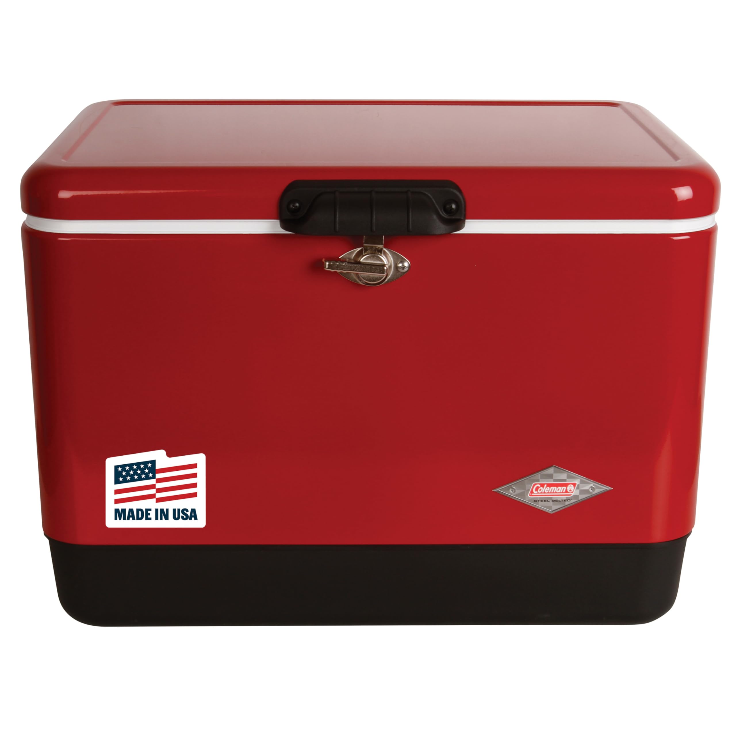 54 Quart Steel Belted Camping Cooler with Drain and Seat Lid