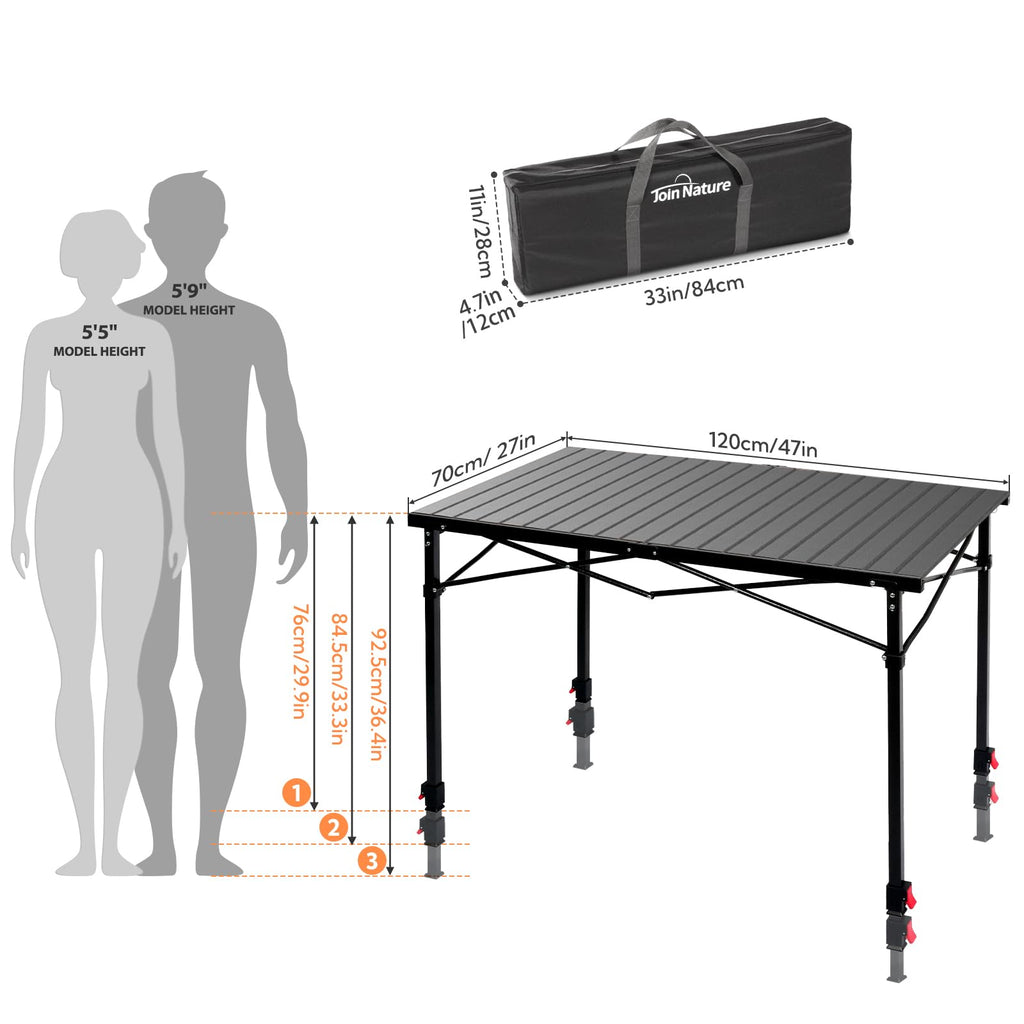Adjustable Height Aluminum Folding Camping Table with Carry Bag