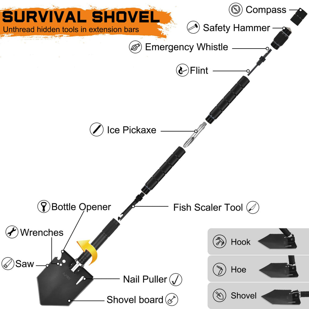 19 in 1 Folding Survival Shovel and Camping Tool Kit