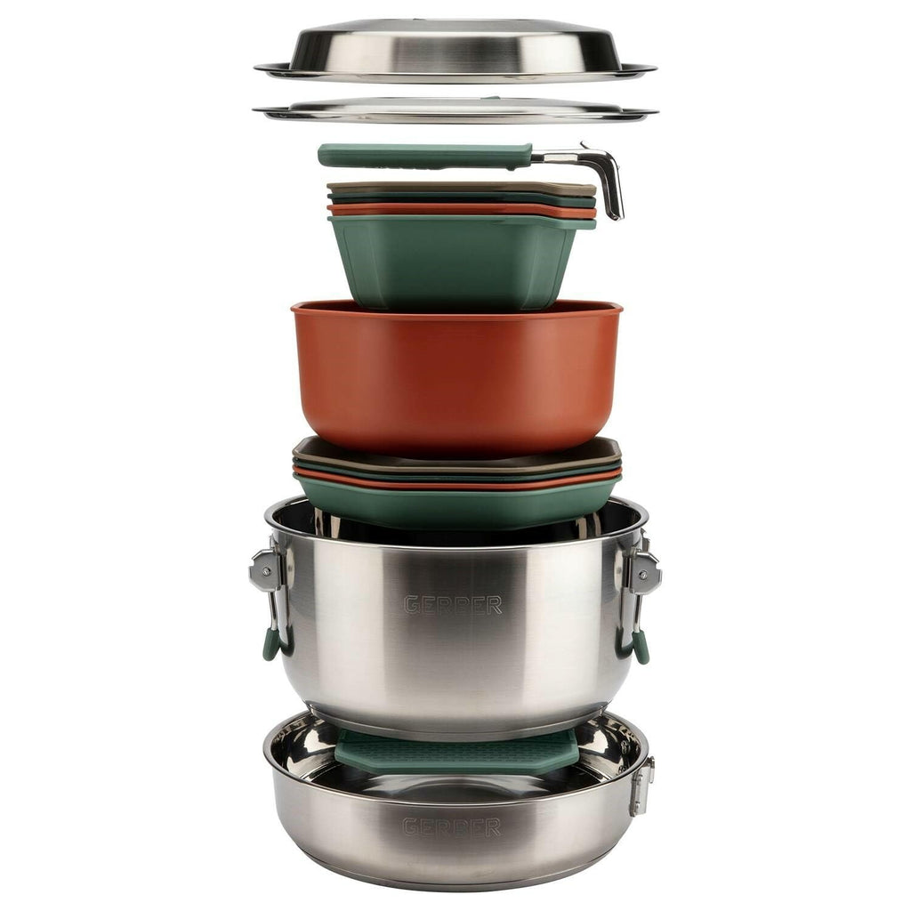 Dishwasher Safe Camping Cookware Set with Pots Plates and Bowls