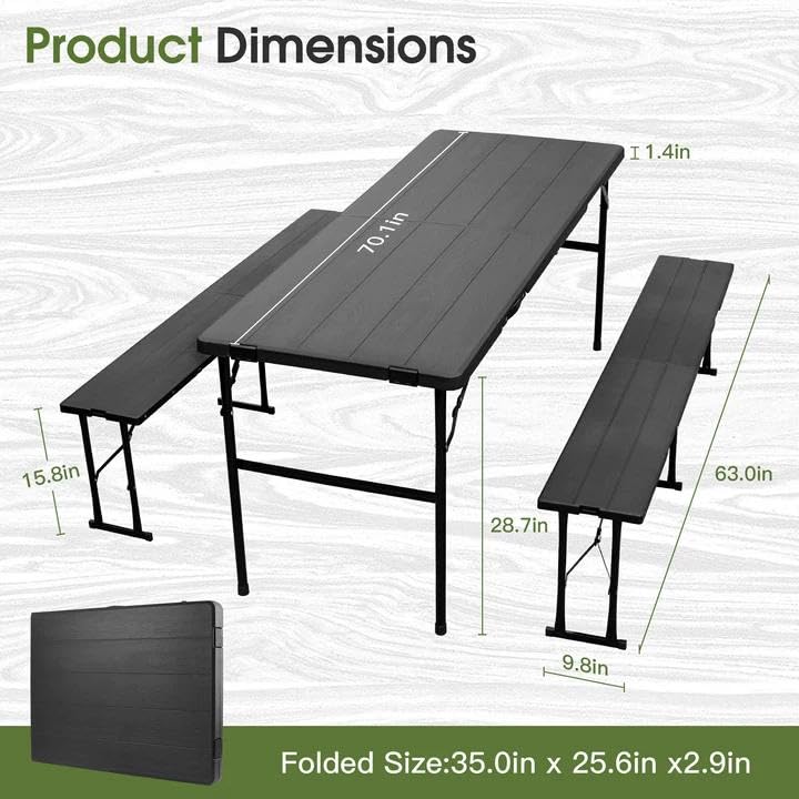 3 Piece Folding Picnic Table and Bench Set 6 Foot Portable