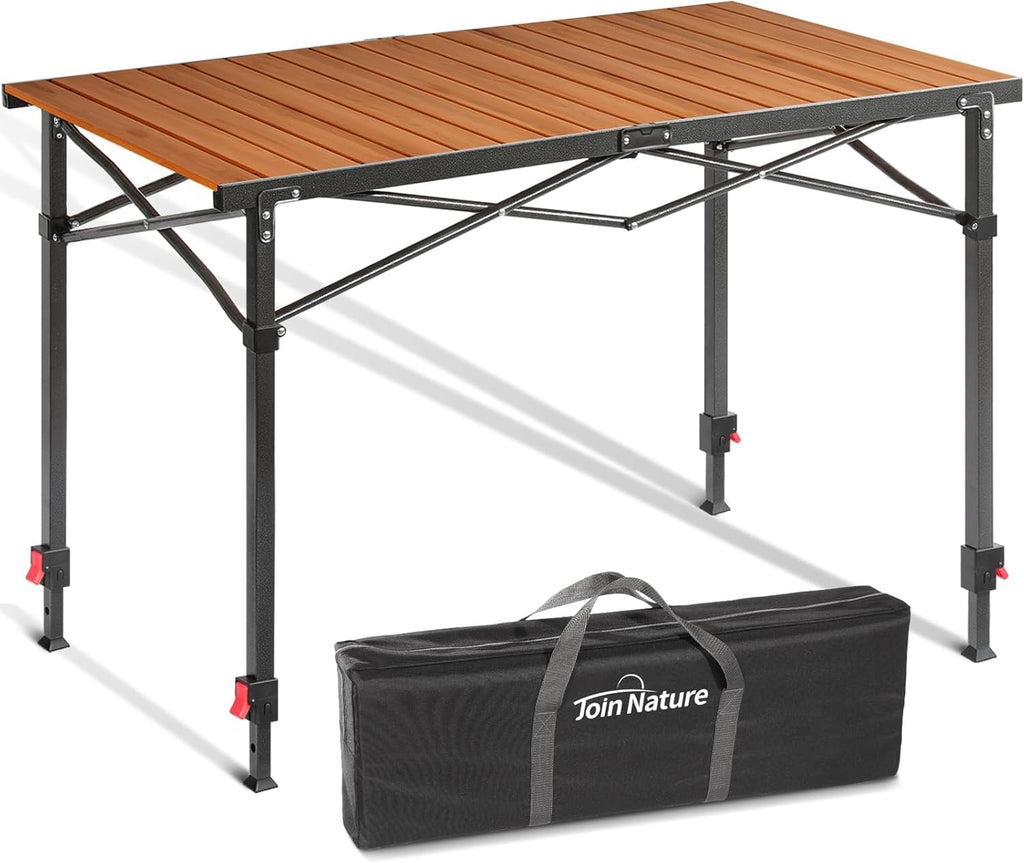 Adjustable Height Aluminum Folding Camping Table with Carry Bag