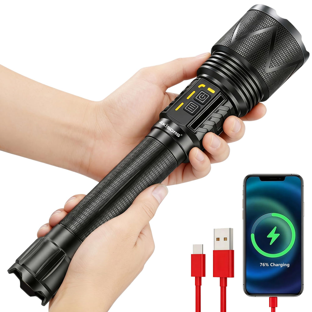 15000 Lumen Rechargeable Tactical Flashlight with Shoulder Strap