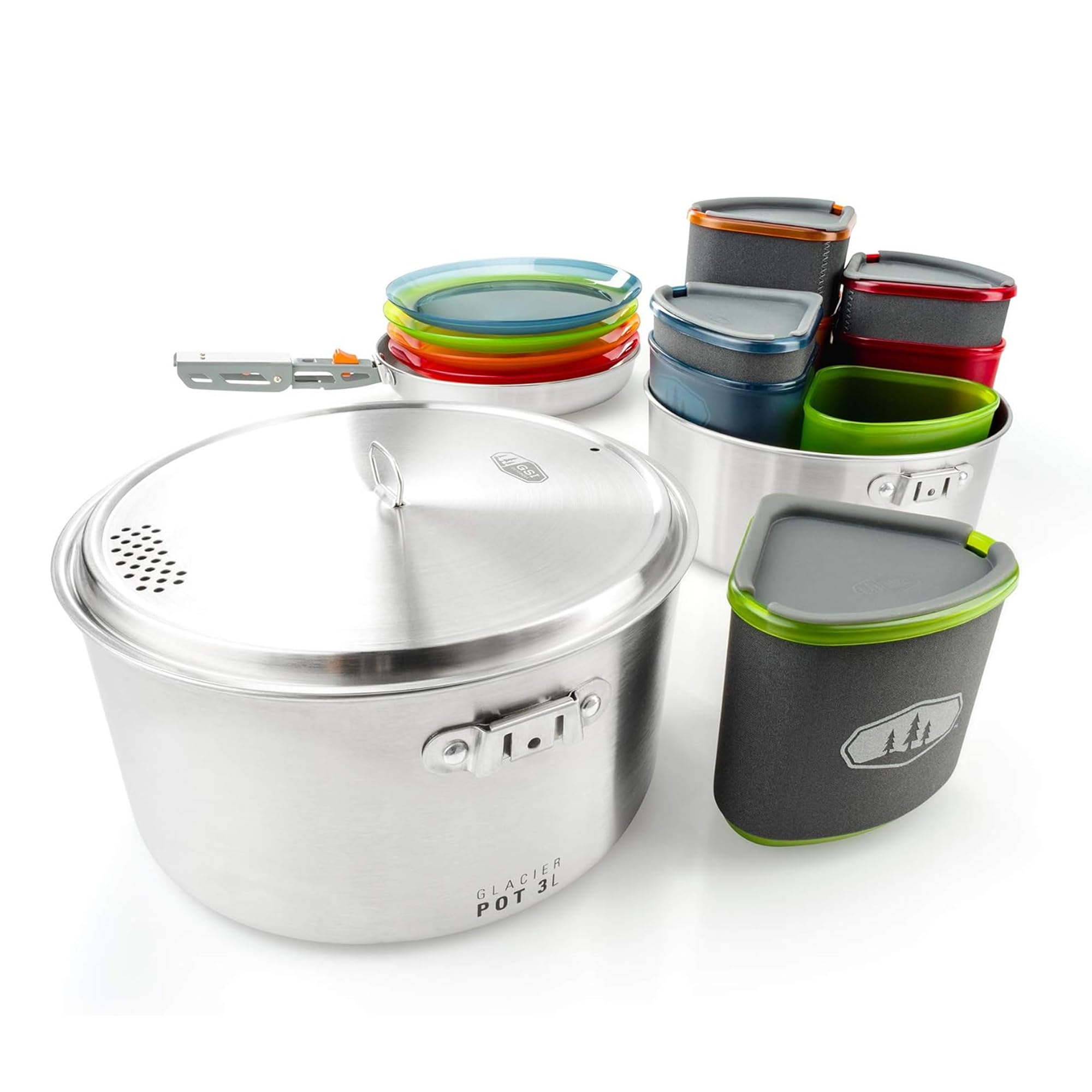 4 Person Stainless Steel Camping Cookware and Dinnerware Set