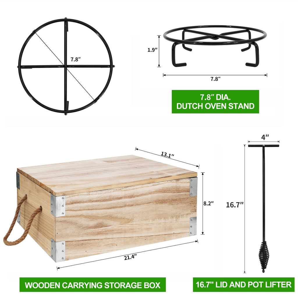 8 Piece Cast Iron Camping Cookware Set with Dutch Oven