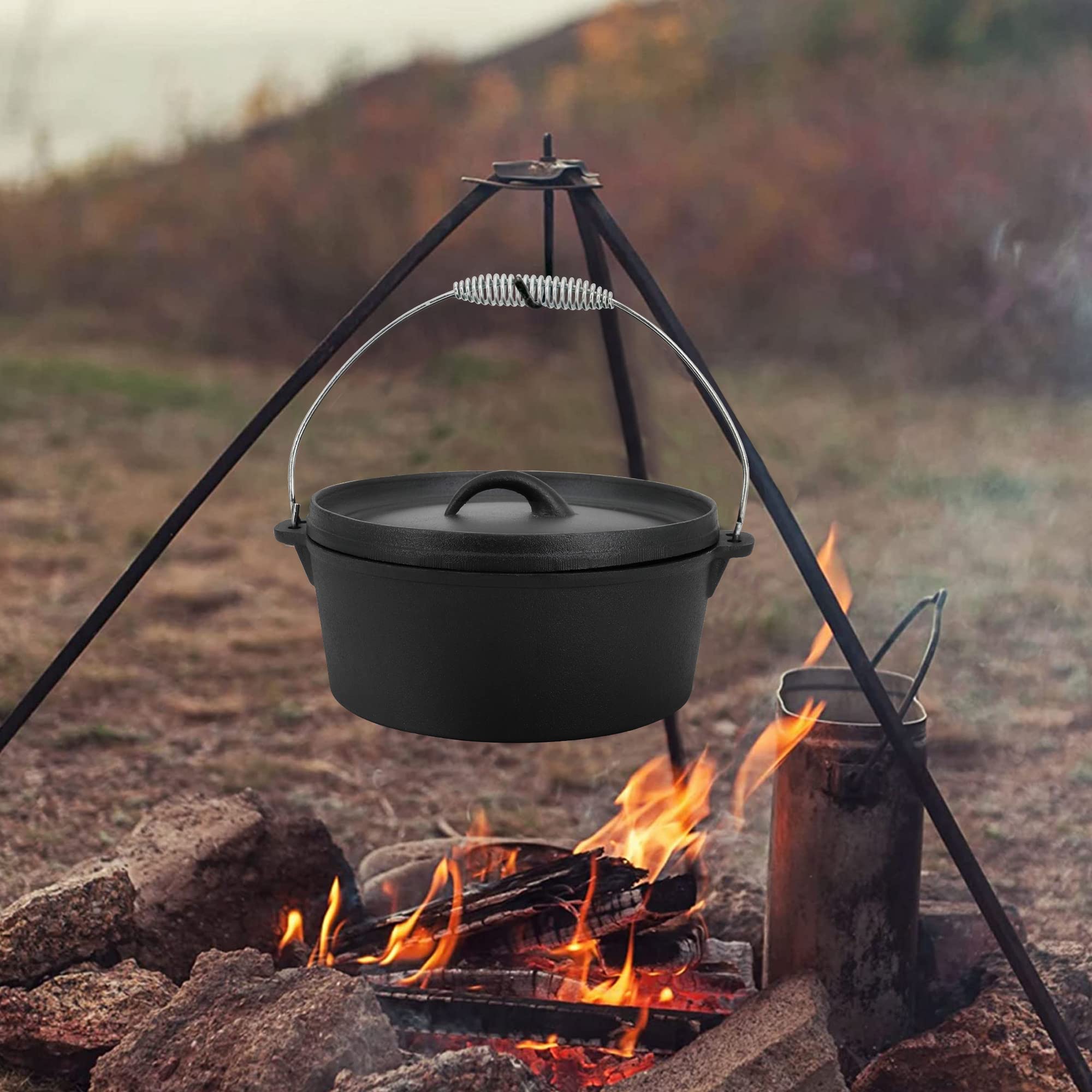 8 Piece Cast Iron Camping Cookware Set with Dutch Oven