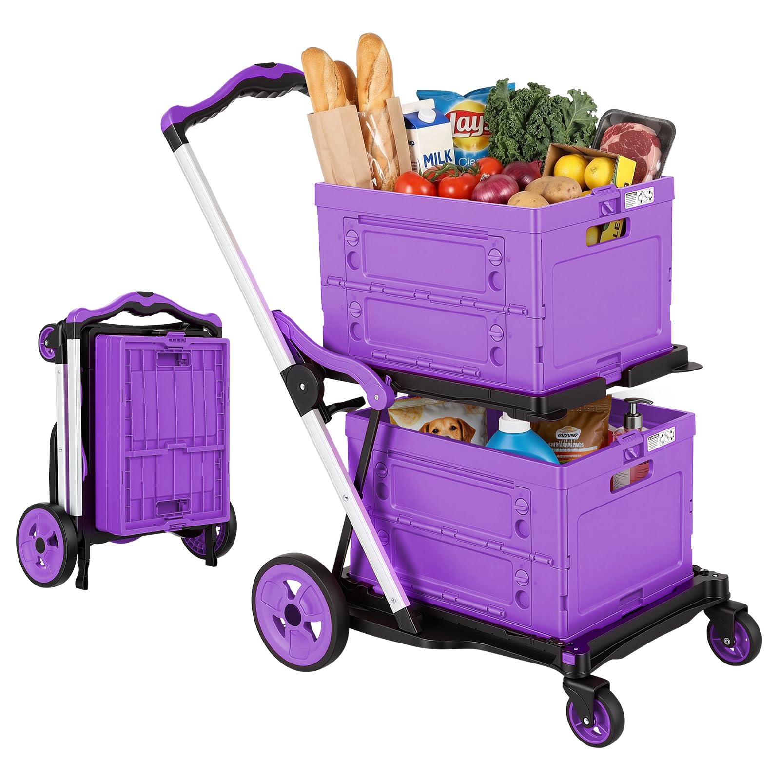Collapsible Shopping Cart with Wheels and Platform Hand Truck