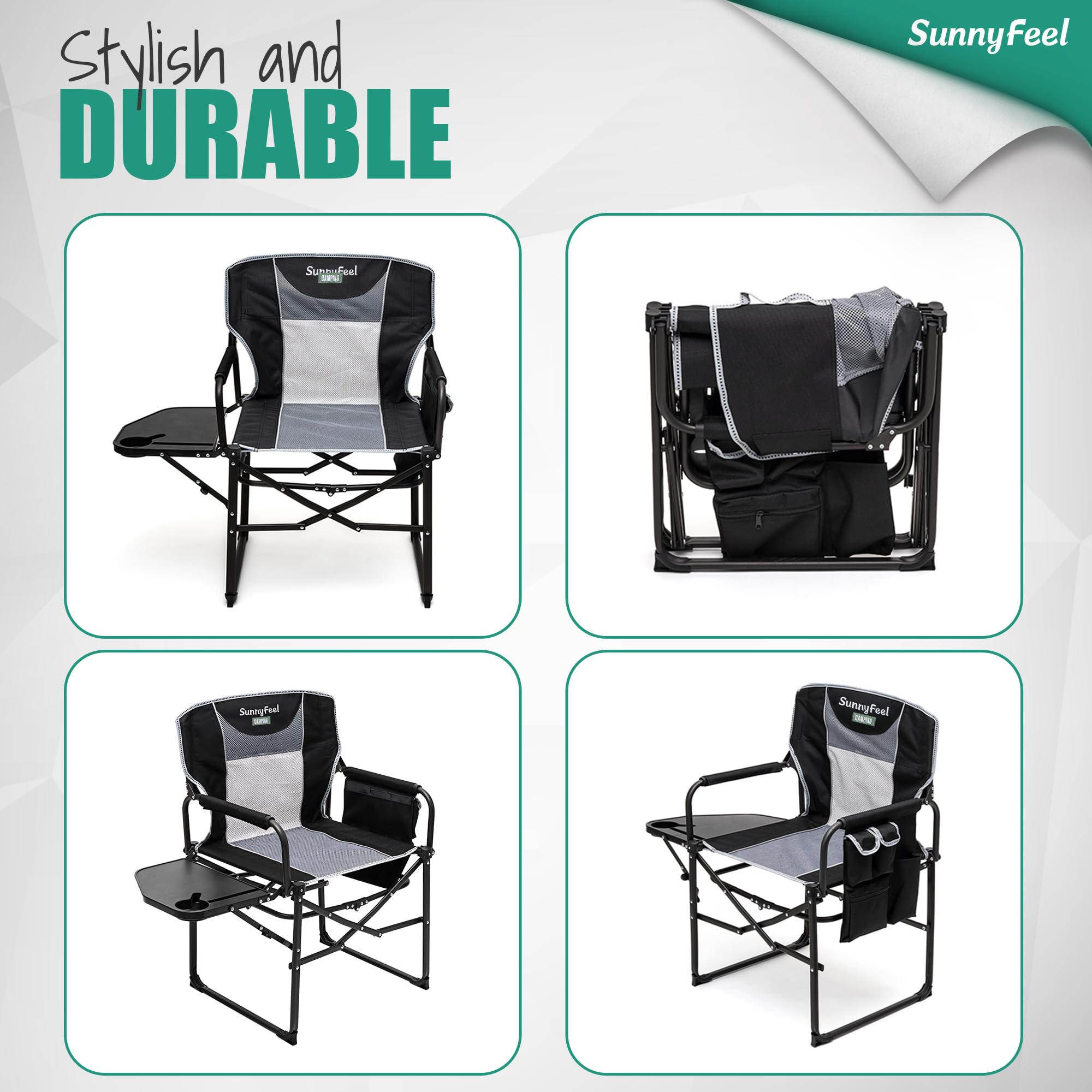 Oversized Folding Directors Camping Chair with Side Table