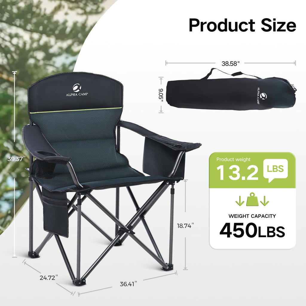 Oversized Folding Camping Chairs with Cooler Bag and Cup Holder