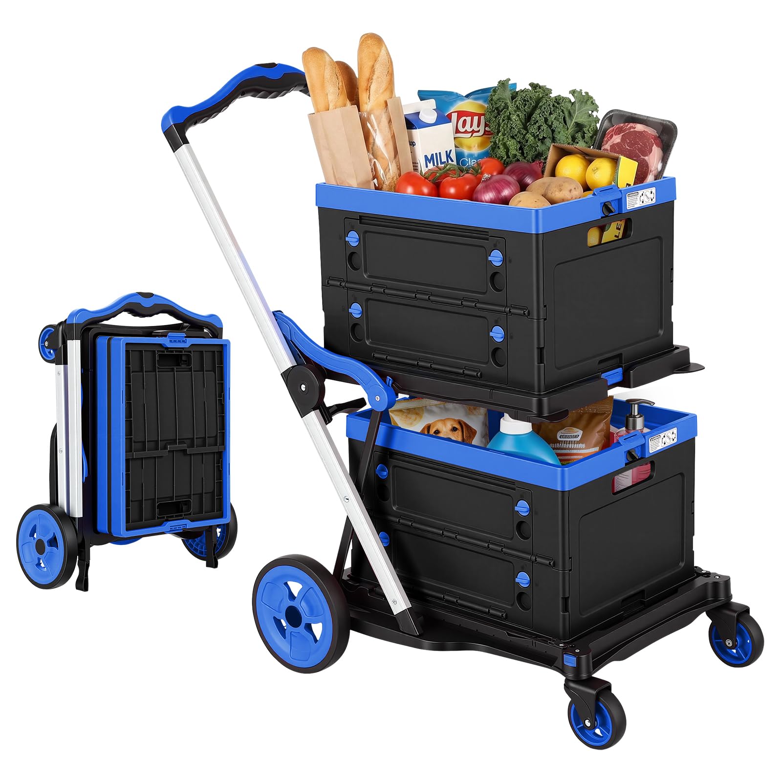 Collapsible Shopping Cart with Wheels and Platform Hand Truck