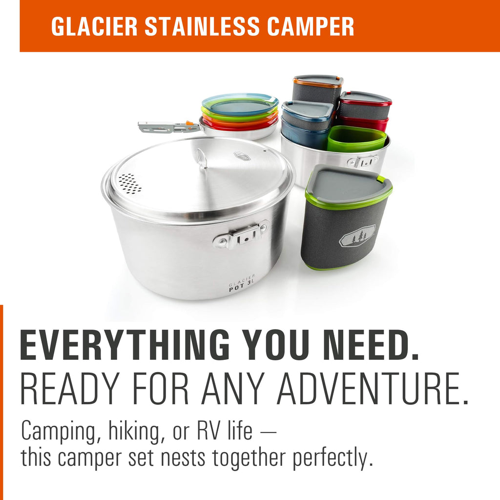 4 Person Stainless Steel Camping Cookware and Dinnerware Set