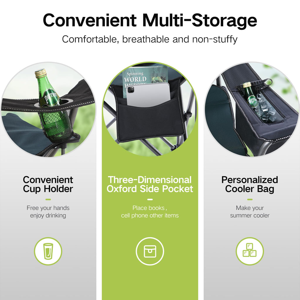 Oversized Folding Camping Chairs with Cooler Bag and Cup Holder