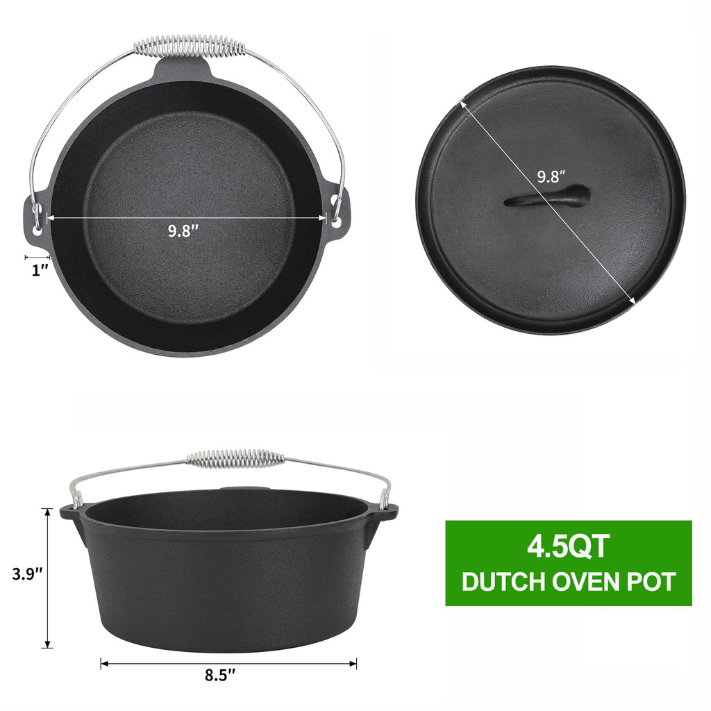 8 Piece Cast Iron Camping Cookware Set with Dutch Oven