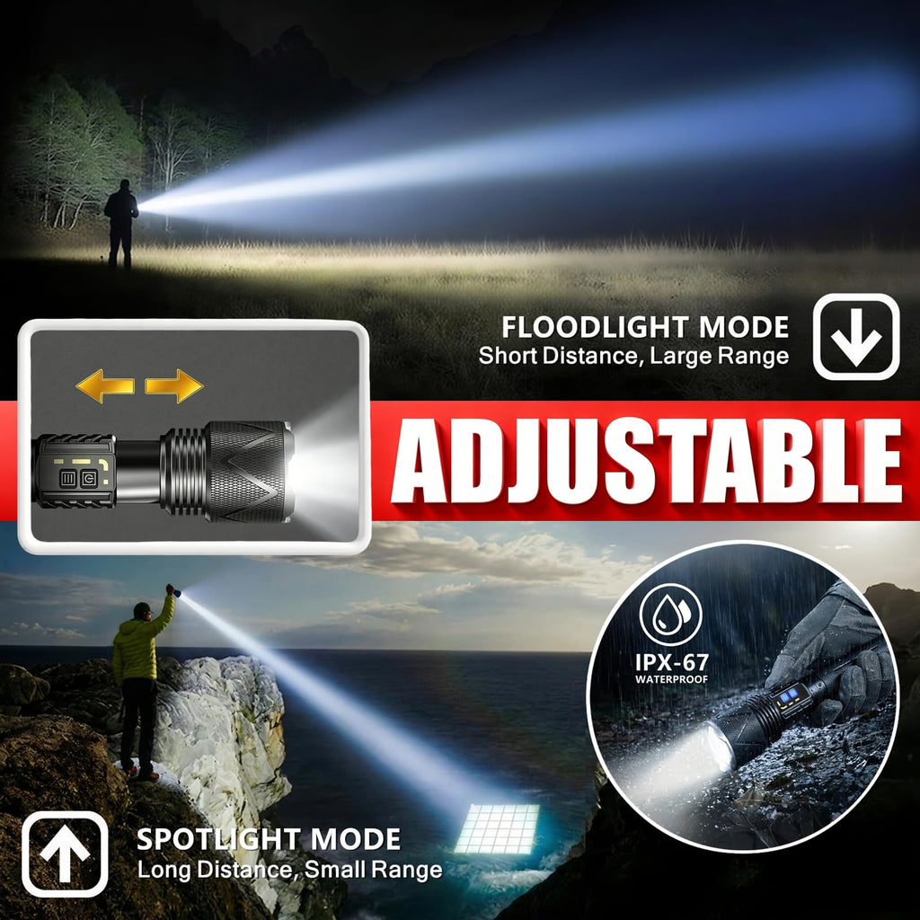 15000 Lumen Rechargeable Tactical Flashlight with Shoulder Strap