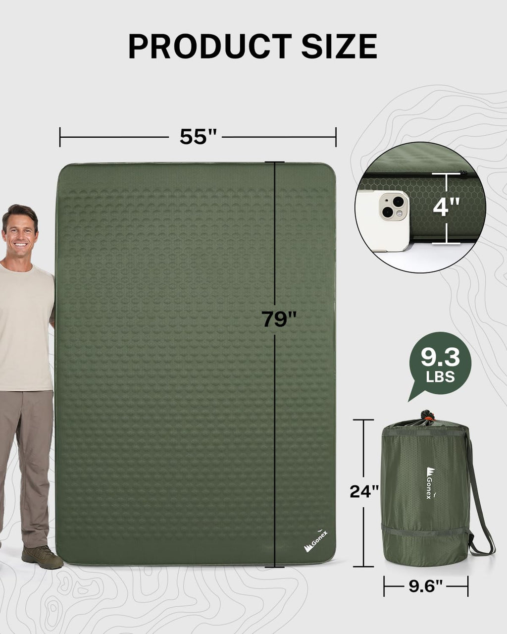 Four Inch Self Inflating Insulated Memory Foam Sleeping Pad