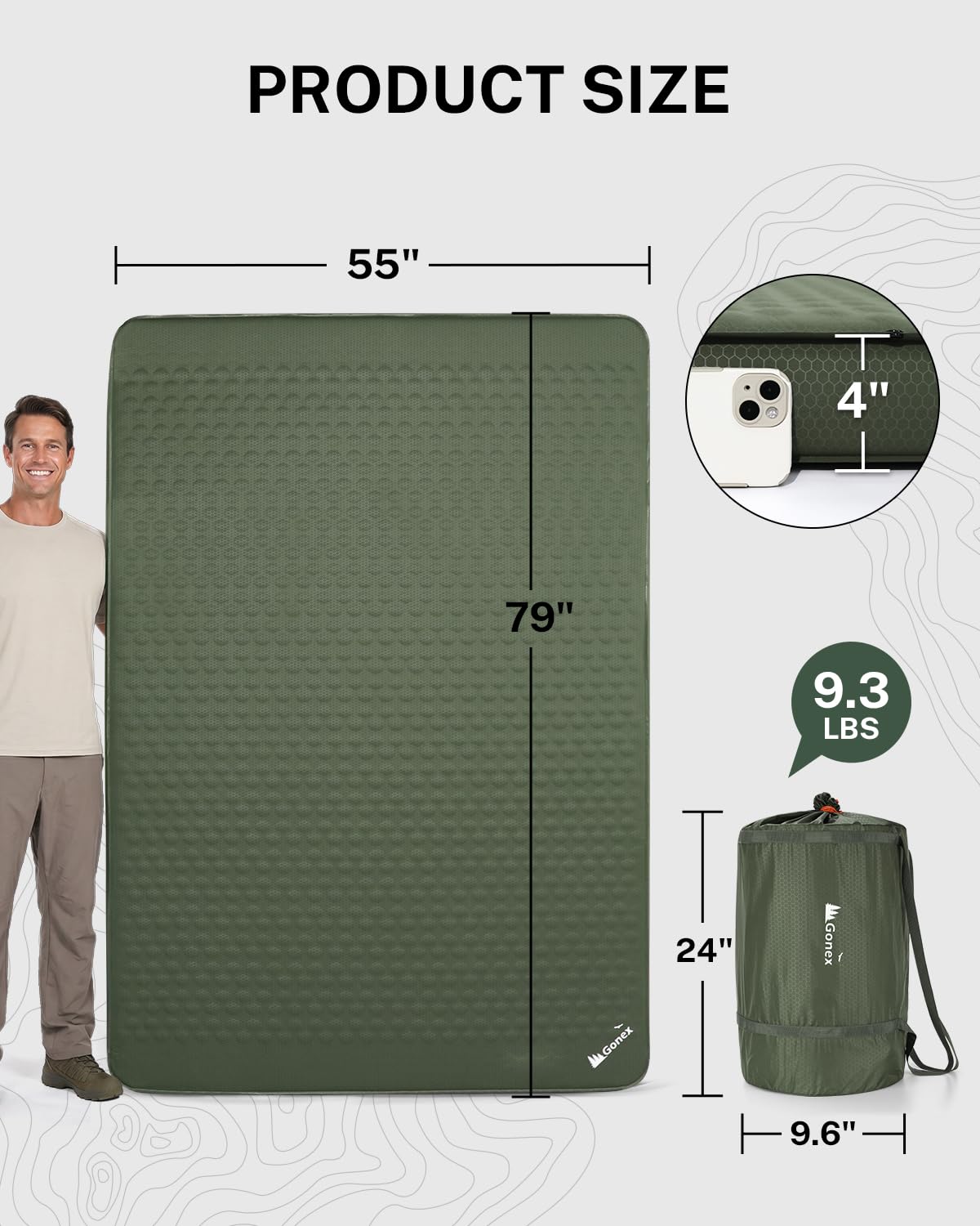 Four Inch Self Inflating Insulated Memory Foam Sleeping Pad