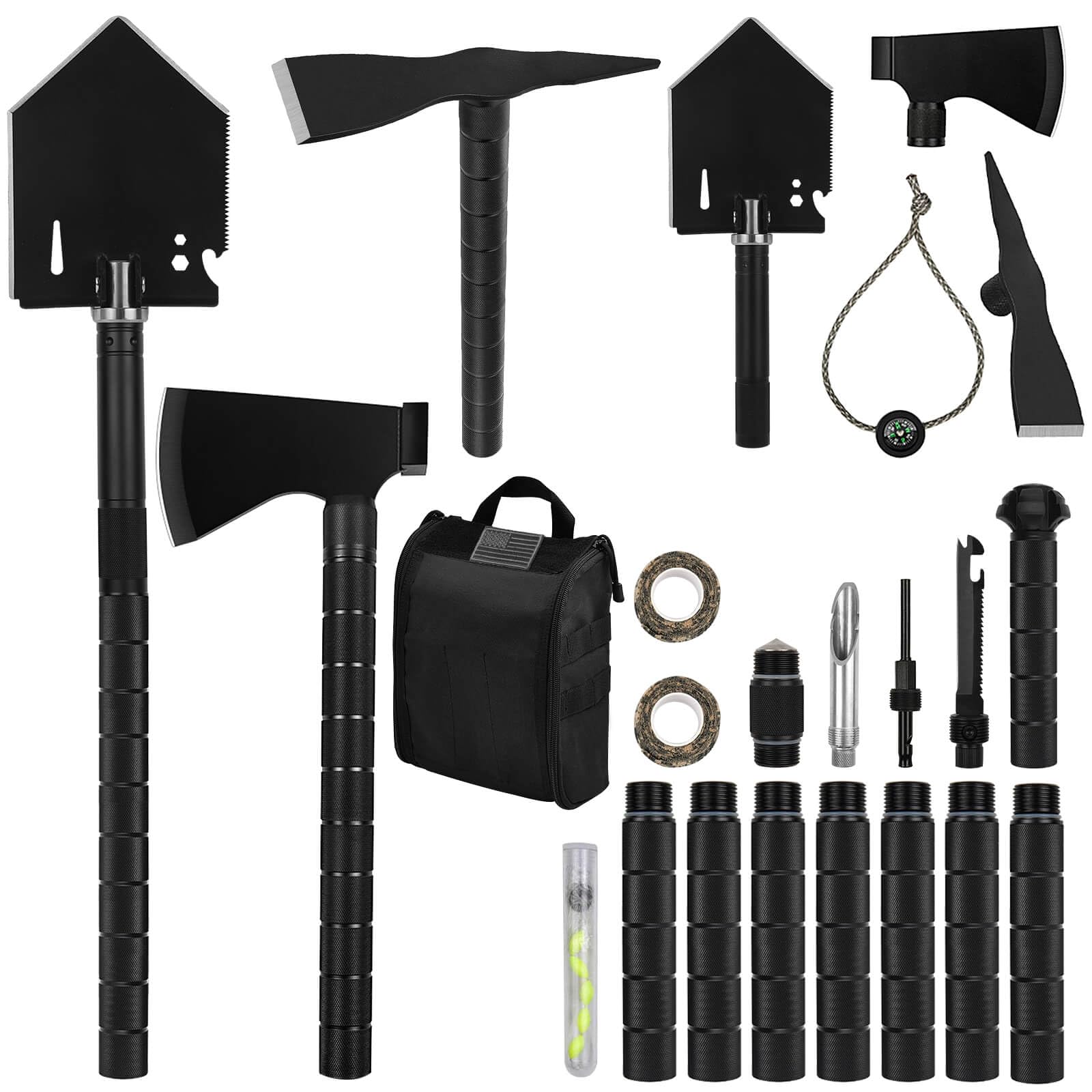 19 in 1 Folding Survival Shovel and Camping Tool Kit