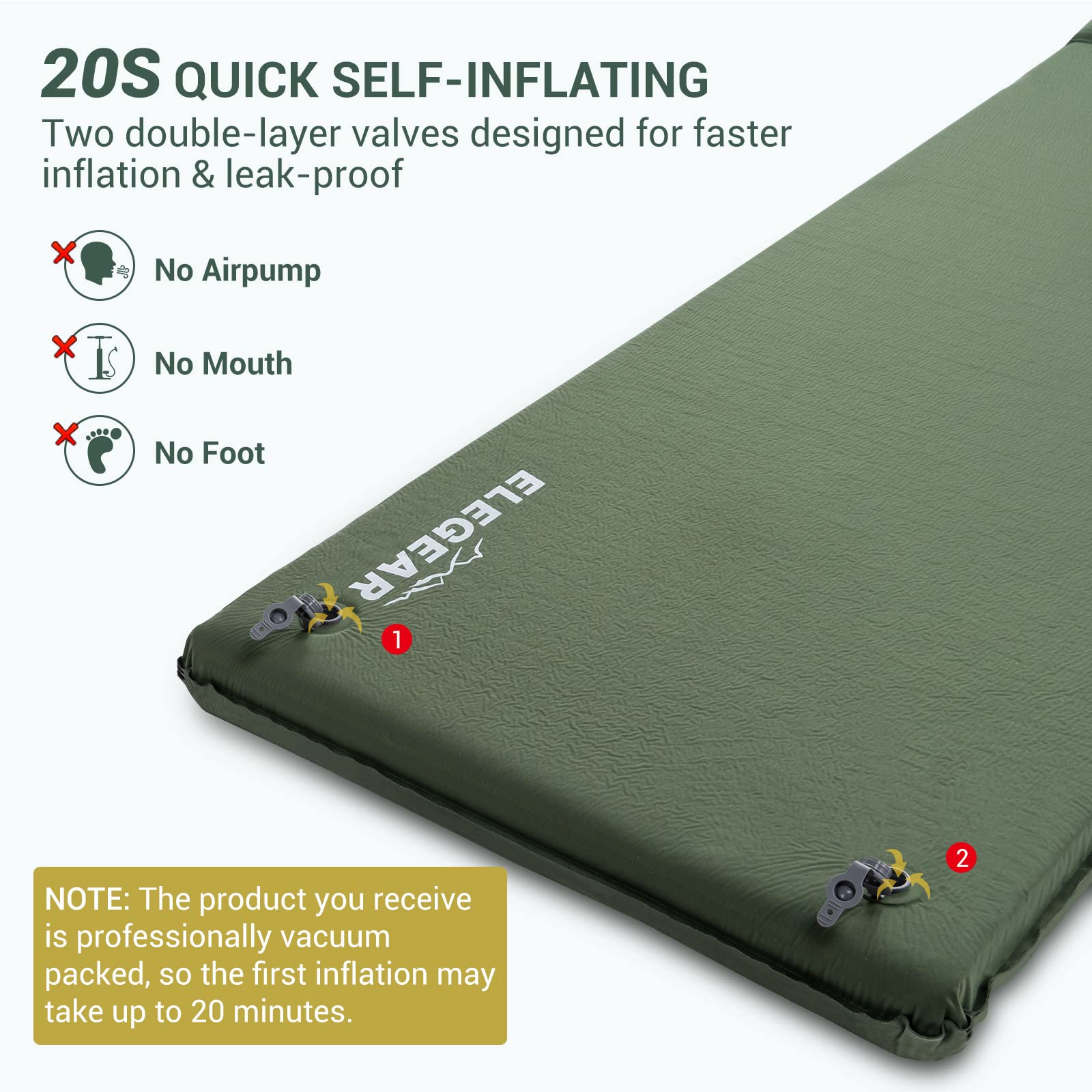 Ultra Thick Self Inflating Memory Foam Camping Sleeping Pad