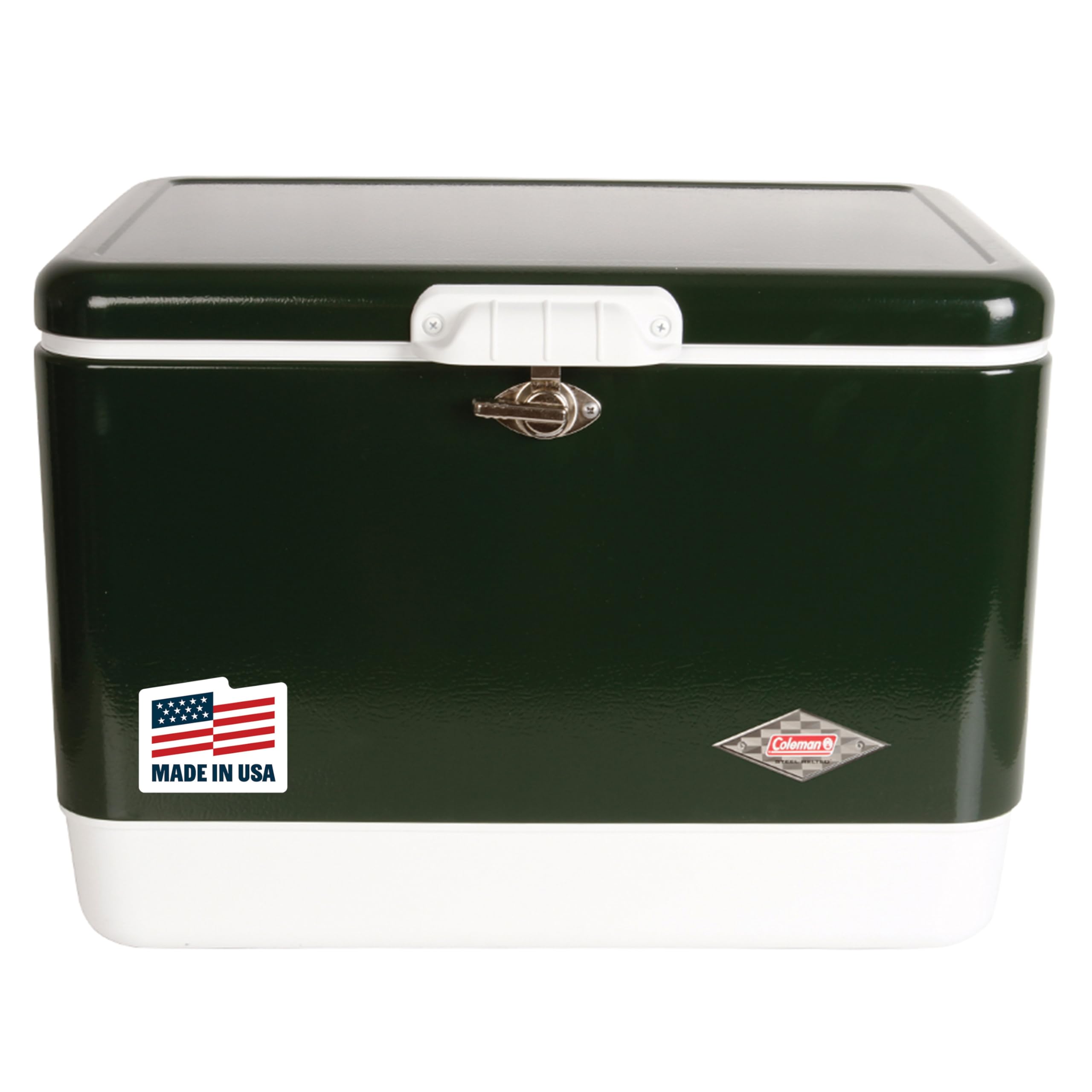54 Quart Steel Belted Camping Cooler with Drain and Seat Lid