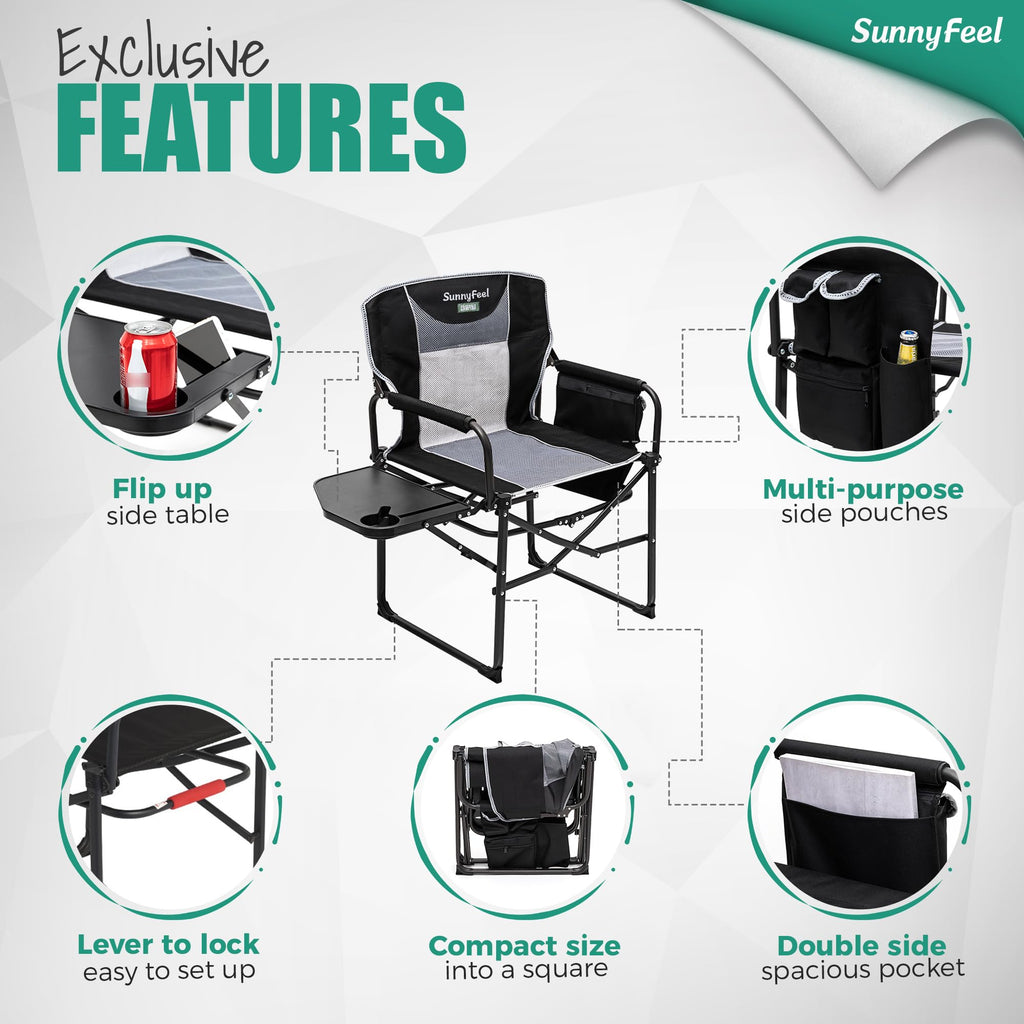 Oversized Folding Directors Camping Chair with Side Table