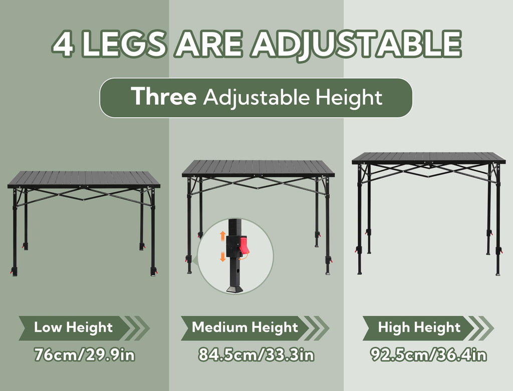 Adjustable Height Aluminum Folding Camping Table with Carry Bag