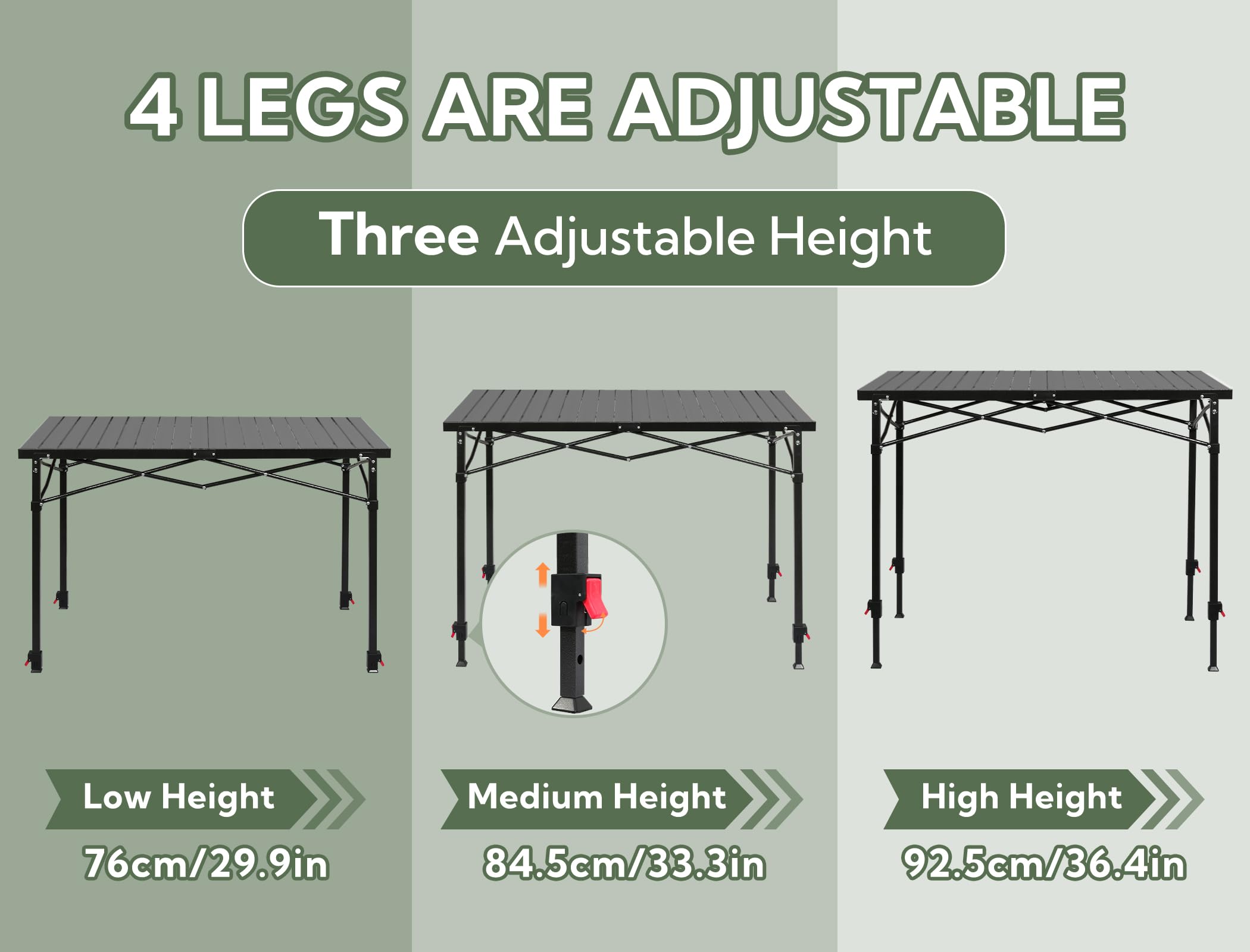 Adjustable Height Aluminum Folding Camping Table with Carry Bag