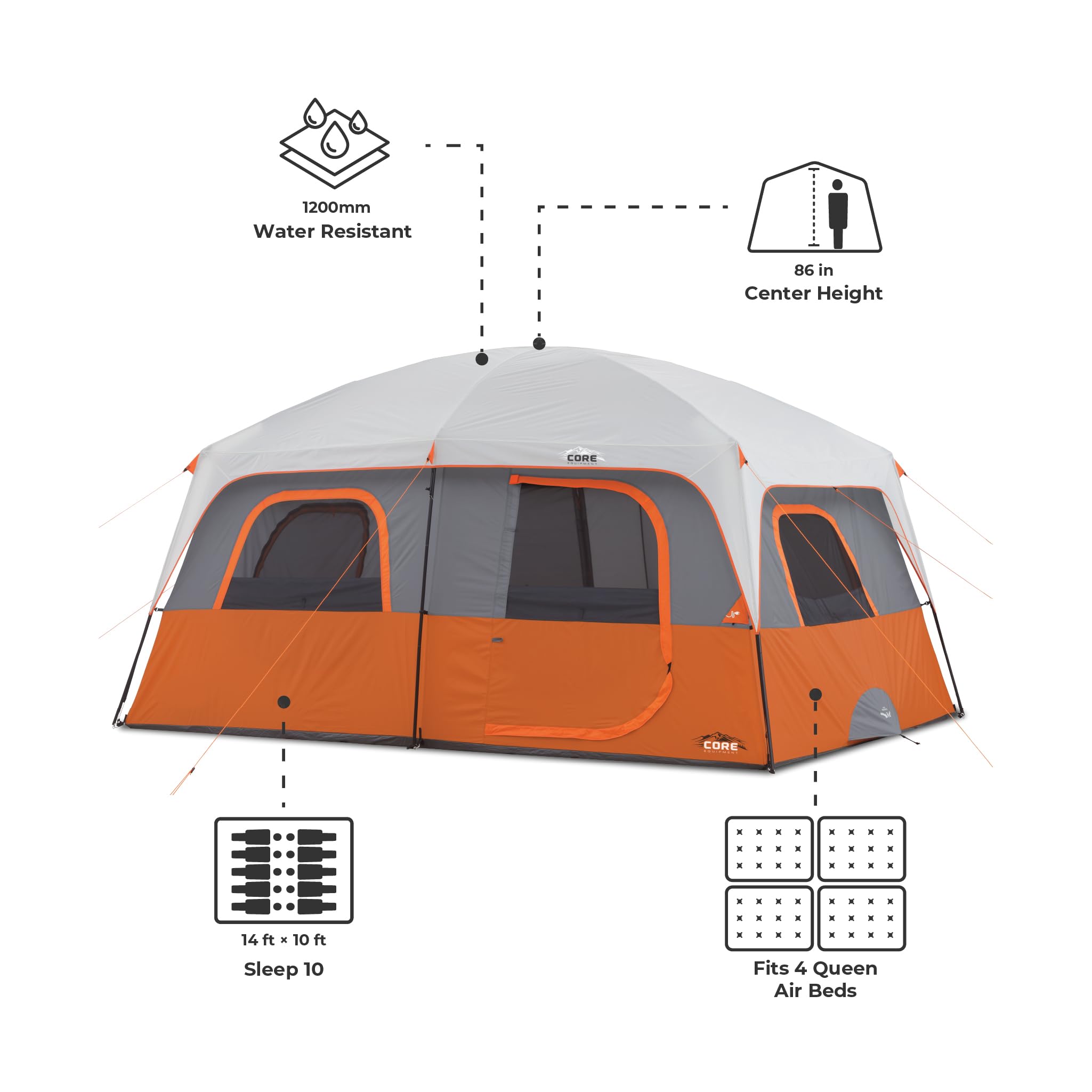 Large 10 to 12 Person Multi Room Family Cabin Camping Tent