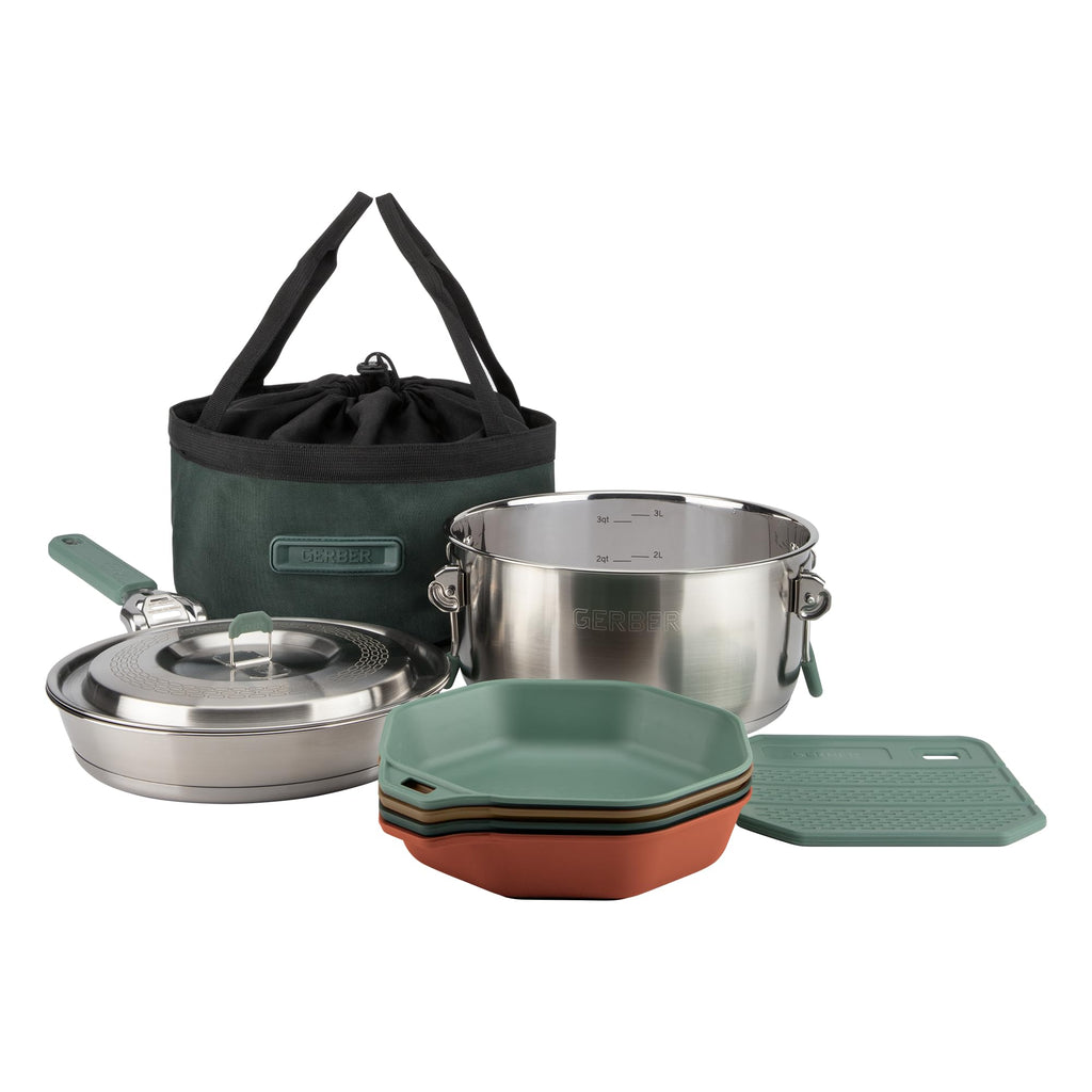 Dishwasher Safe Camping Cookware Set with Pots Plates and Bowls