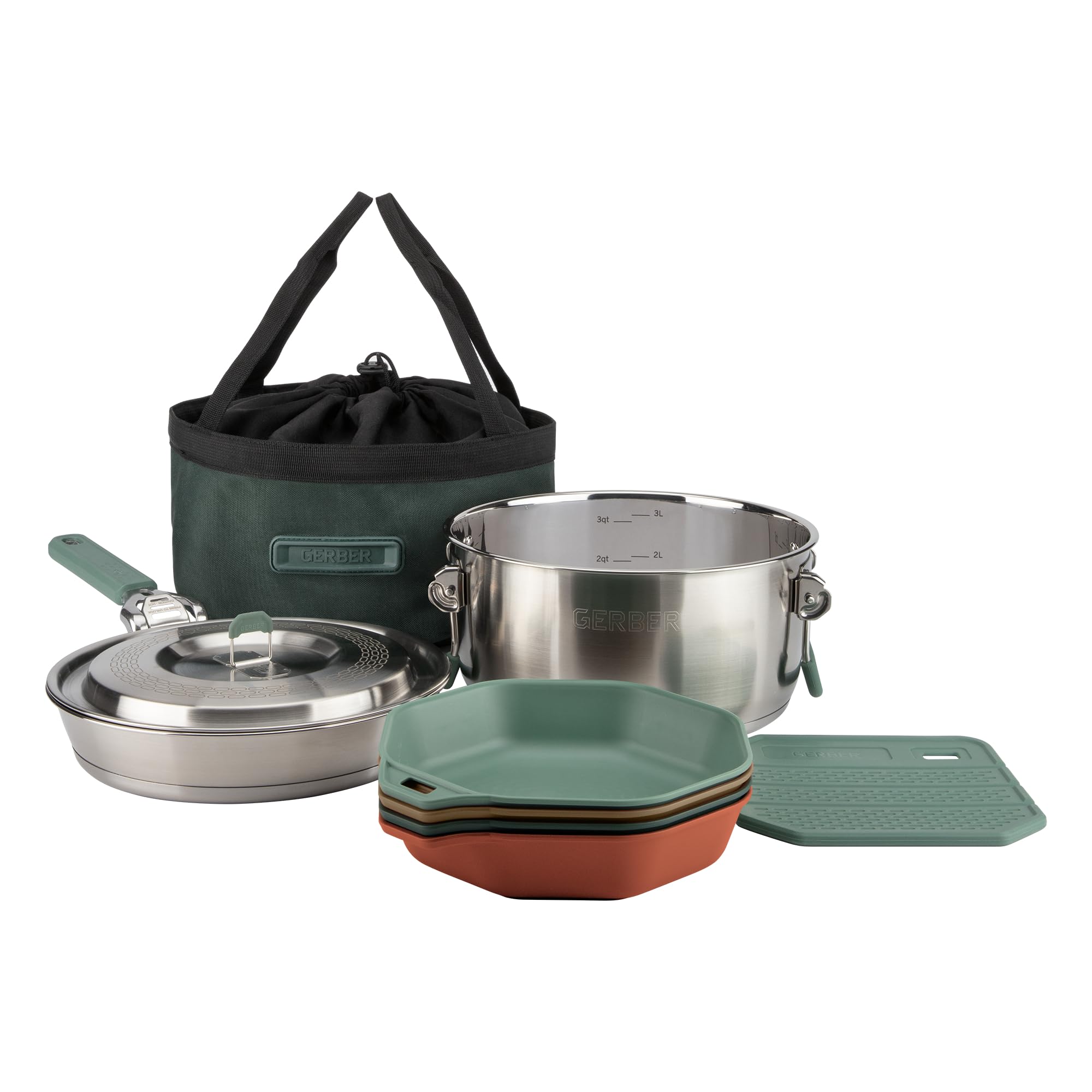 Dishwasher Safe Camping Cookware Set with Pots Plates and Bowls