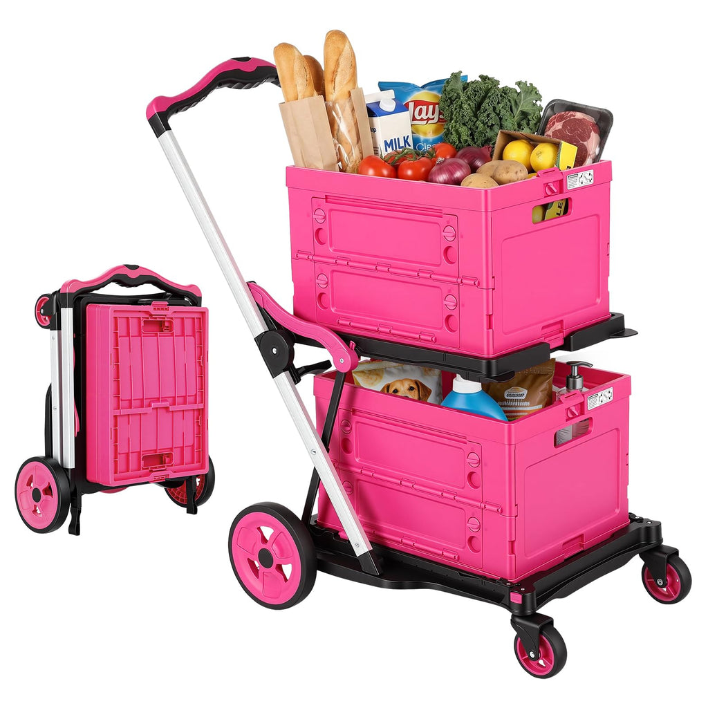 Collapsible Shopping Cart with Wheels and Platform Hand Truck