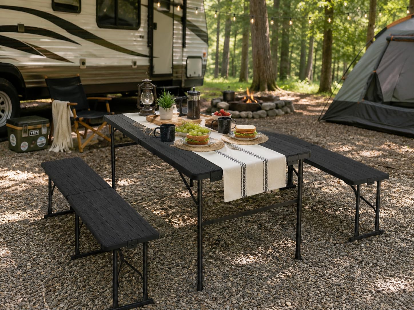 3 Piece Folding Picnic Table and Bench Set 6 Foot Portable