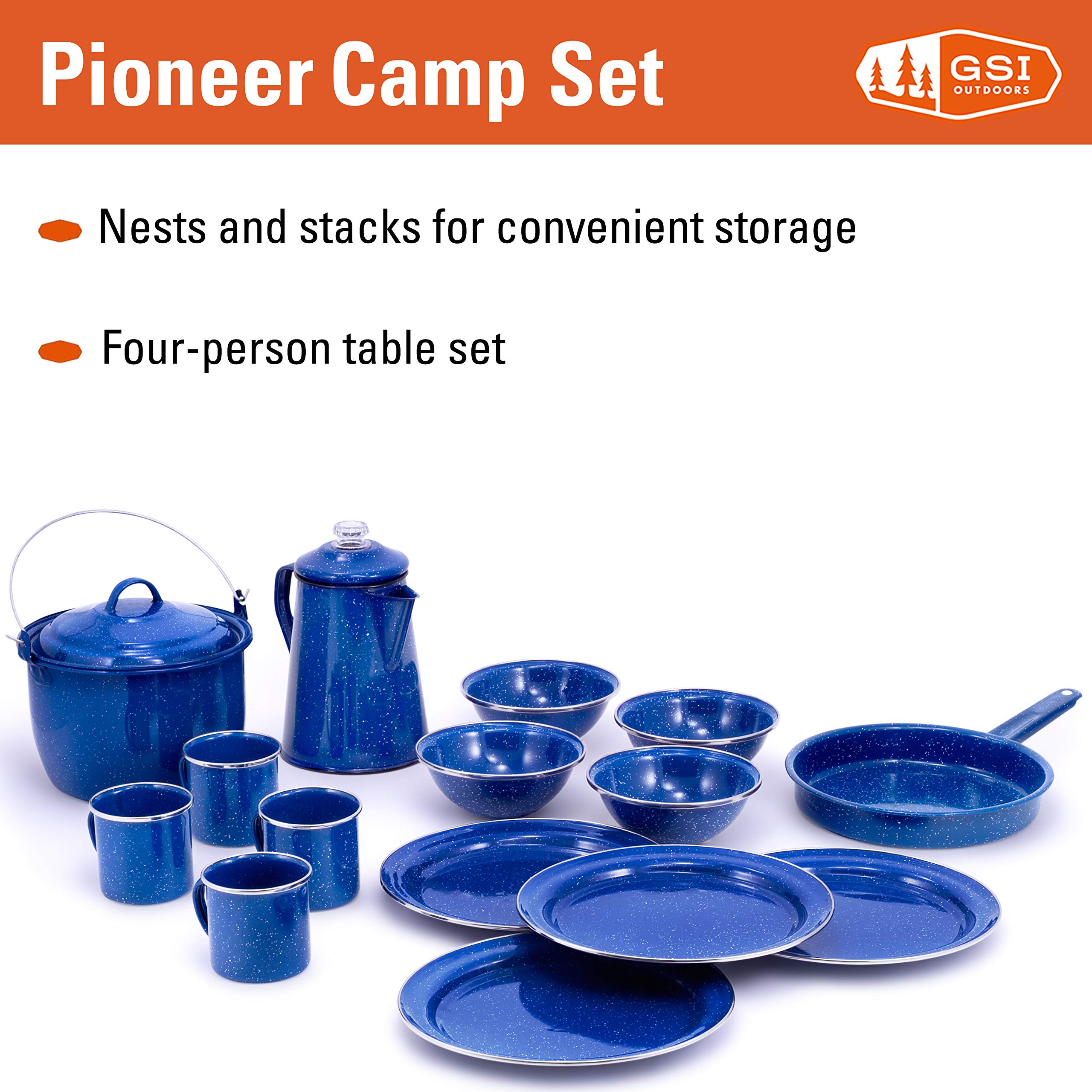 Enamel Camping Cookware and Dinnerware Set