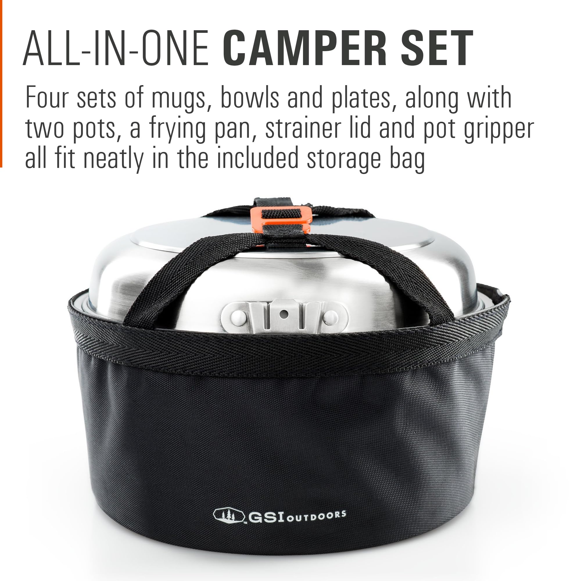 4 Person Stainless Steel Camping Cookware and Dinnerware Set