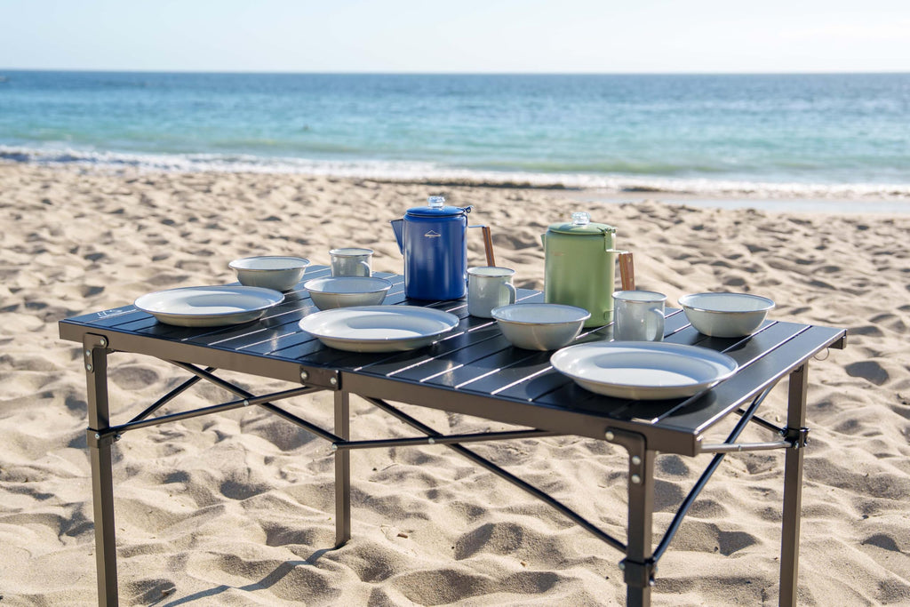 Heavy Duty Roll Top Aluminum Camping Table with Steel Frame