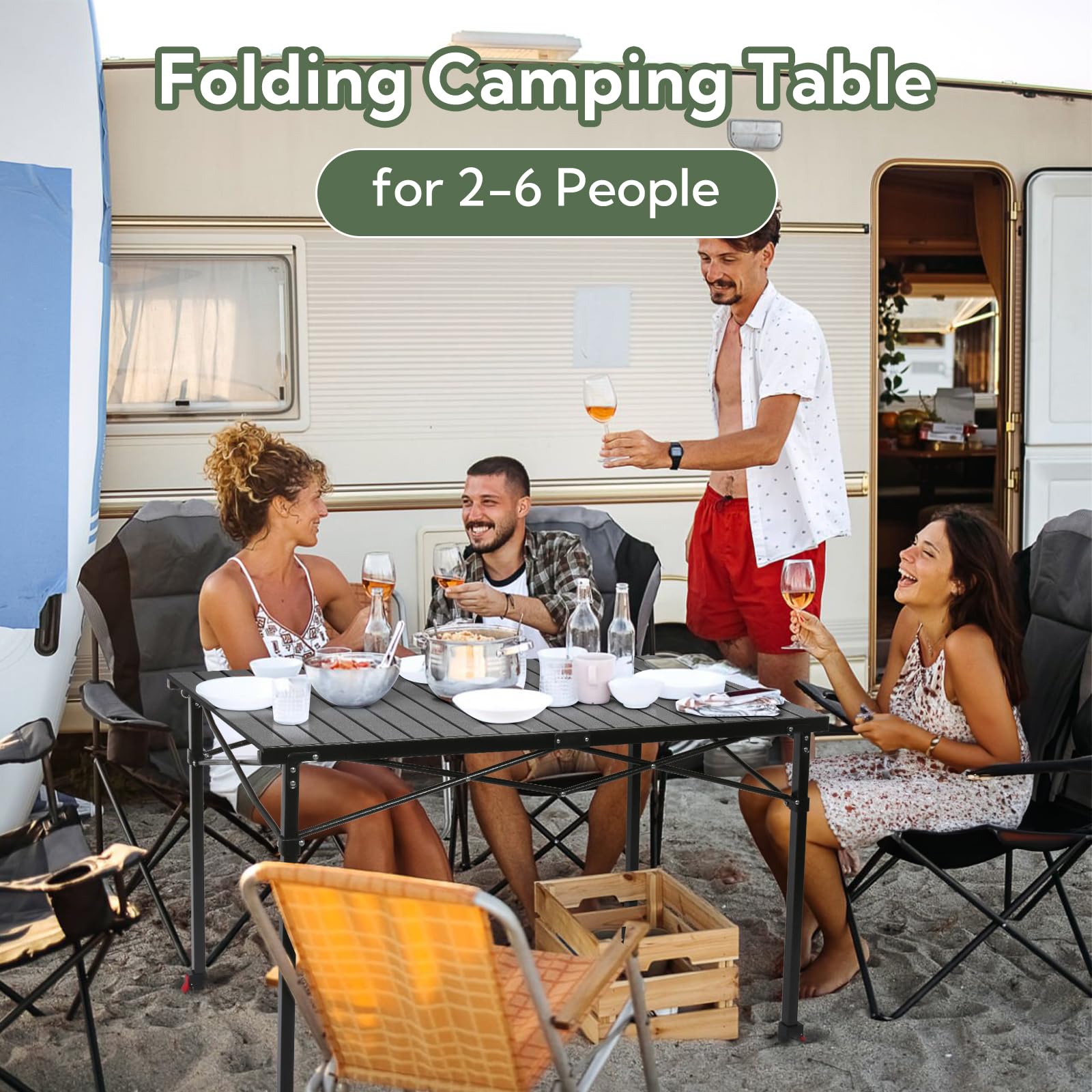 Adjustable Height Aluminum Folding Camping Table with Carry Bag