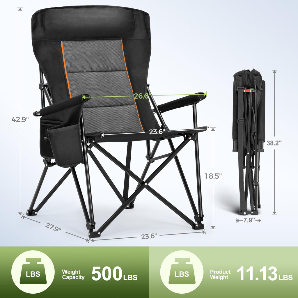 Oversized Heavy Duty Camping Chair with 29 Inch High Back