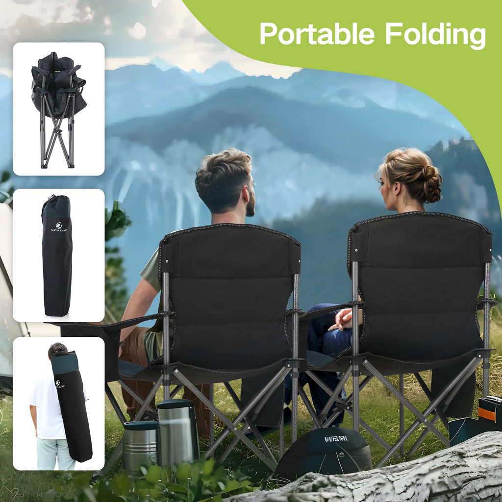 Oversized Folding Camping Chairs with Cooler Bag and Cup Holder