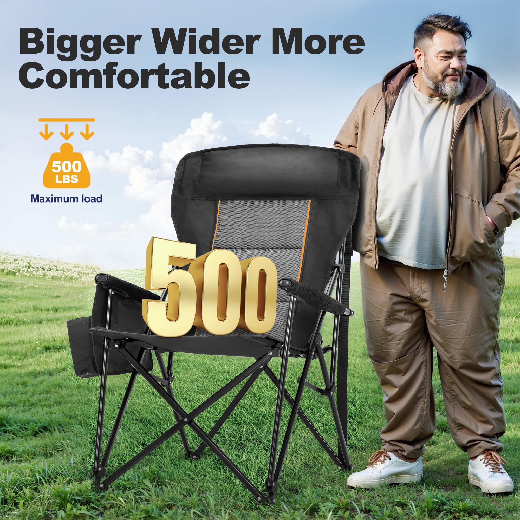 Oversized Heavy Duty Camping Chair with 29 Inch High Back