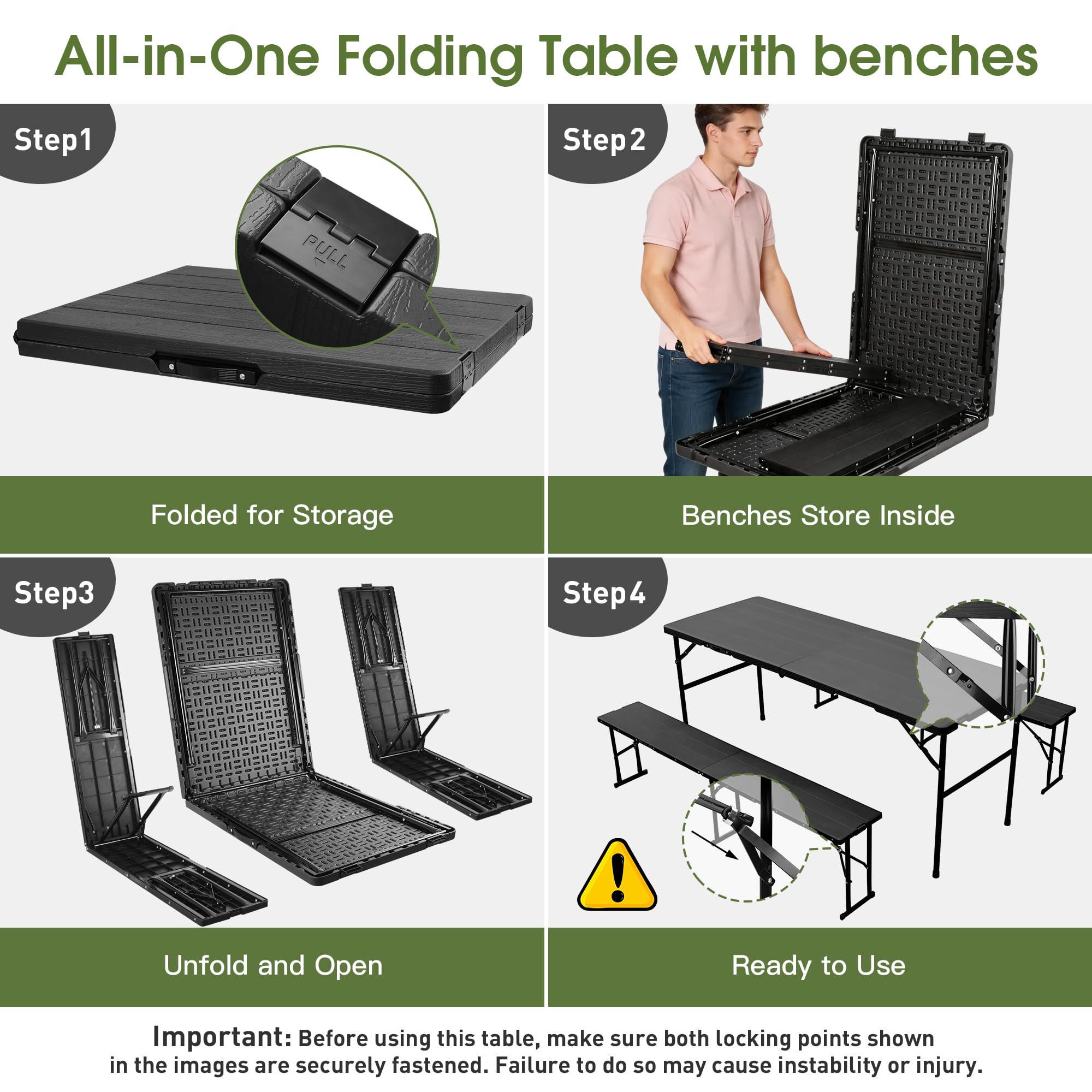 3 Piece Folding Picnic Table and Bench Set 6 Foot Portable