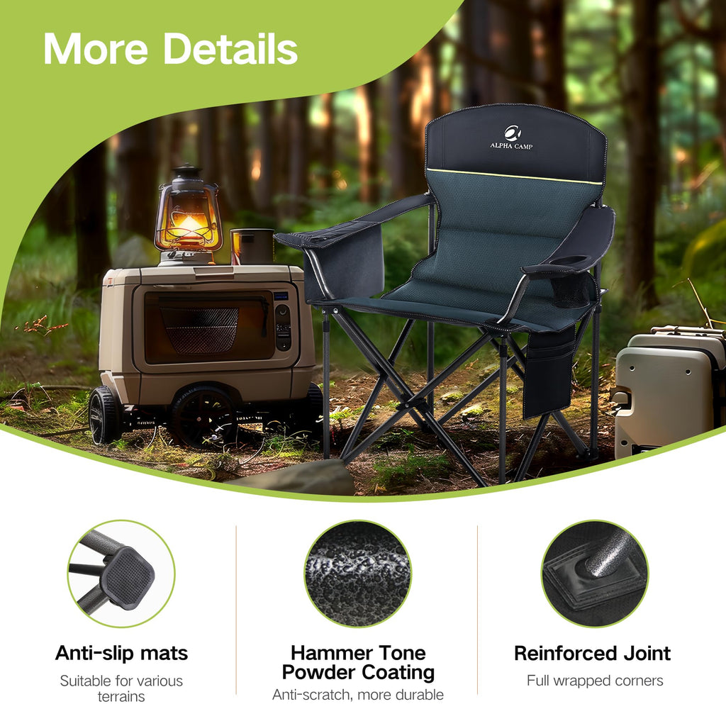 Oversized Folding Camping Chairs with Cooler Bag and Cup Holder