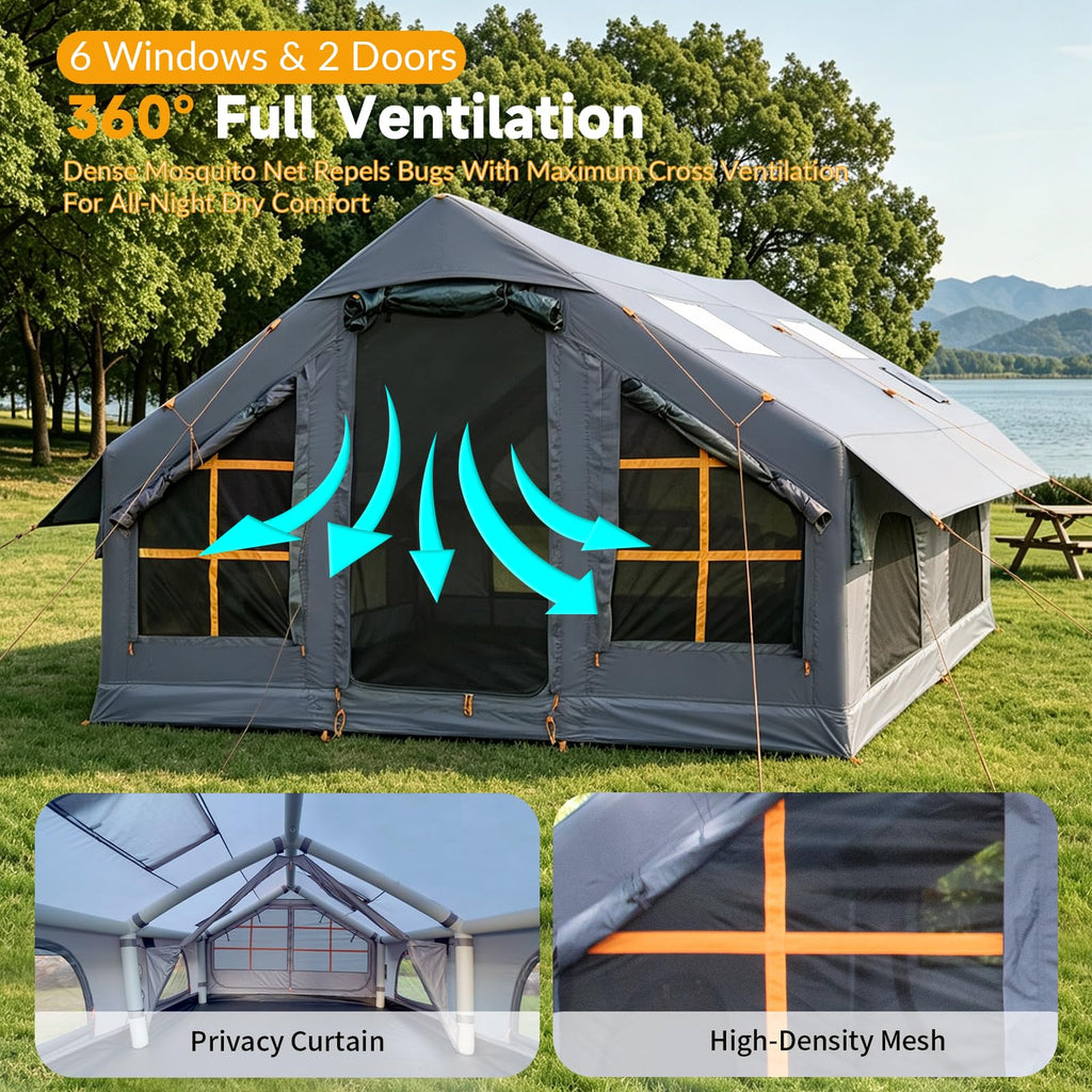 Large 4 Season Inflatable Family Camping Tent Grey