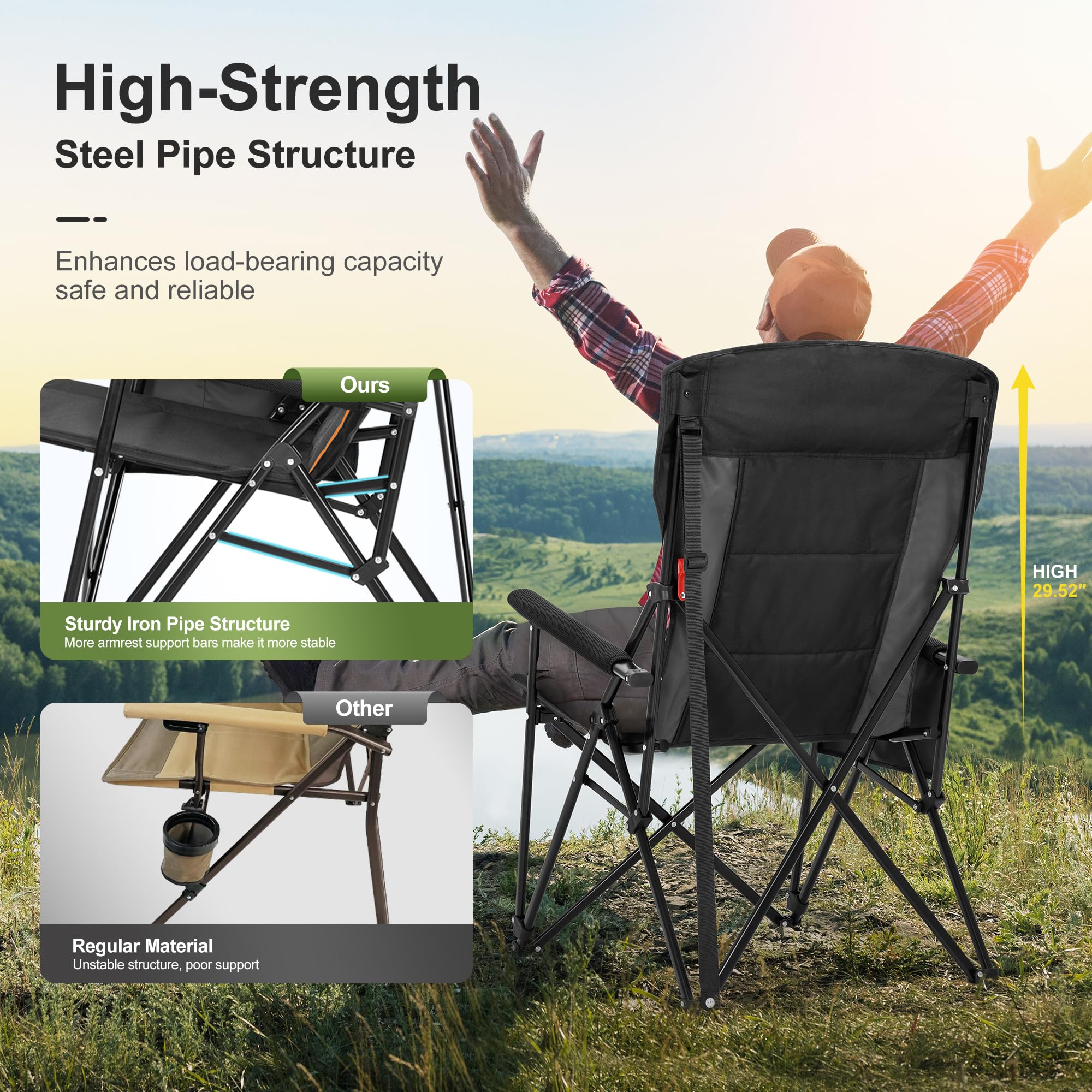 Oversized Heavy Duty Camping Chair with 29 Inch High Back