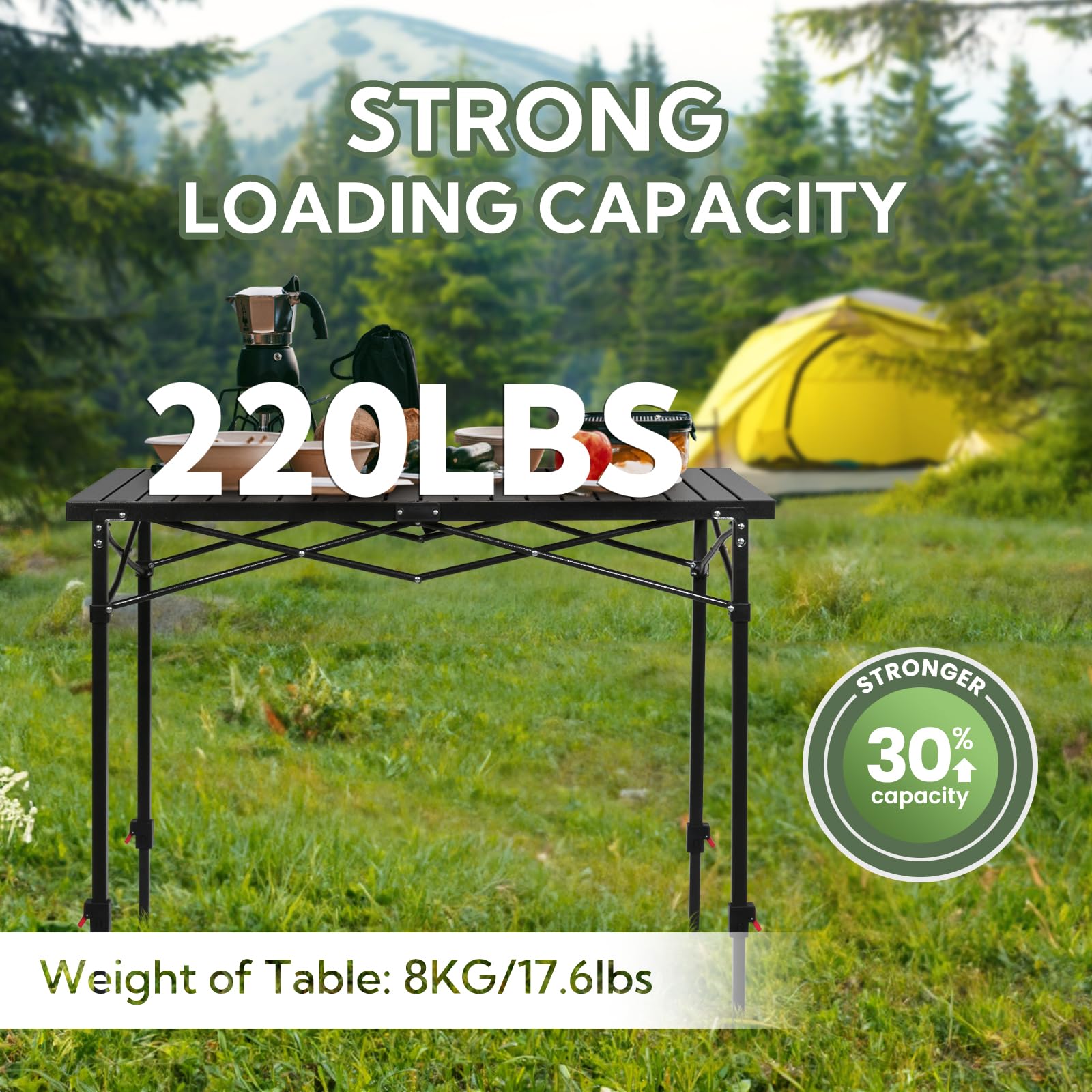 Adjustable Height Aluminum Folding Camping Table with Carry Bag