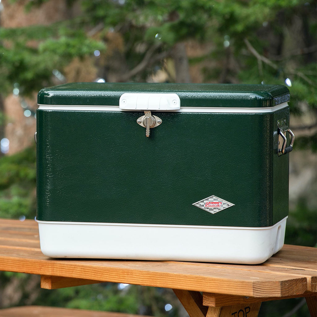 54 Quart Steel Belted Camping Cooler with Drain and Seat Lid