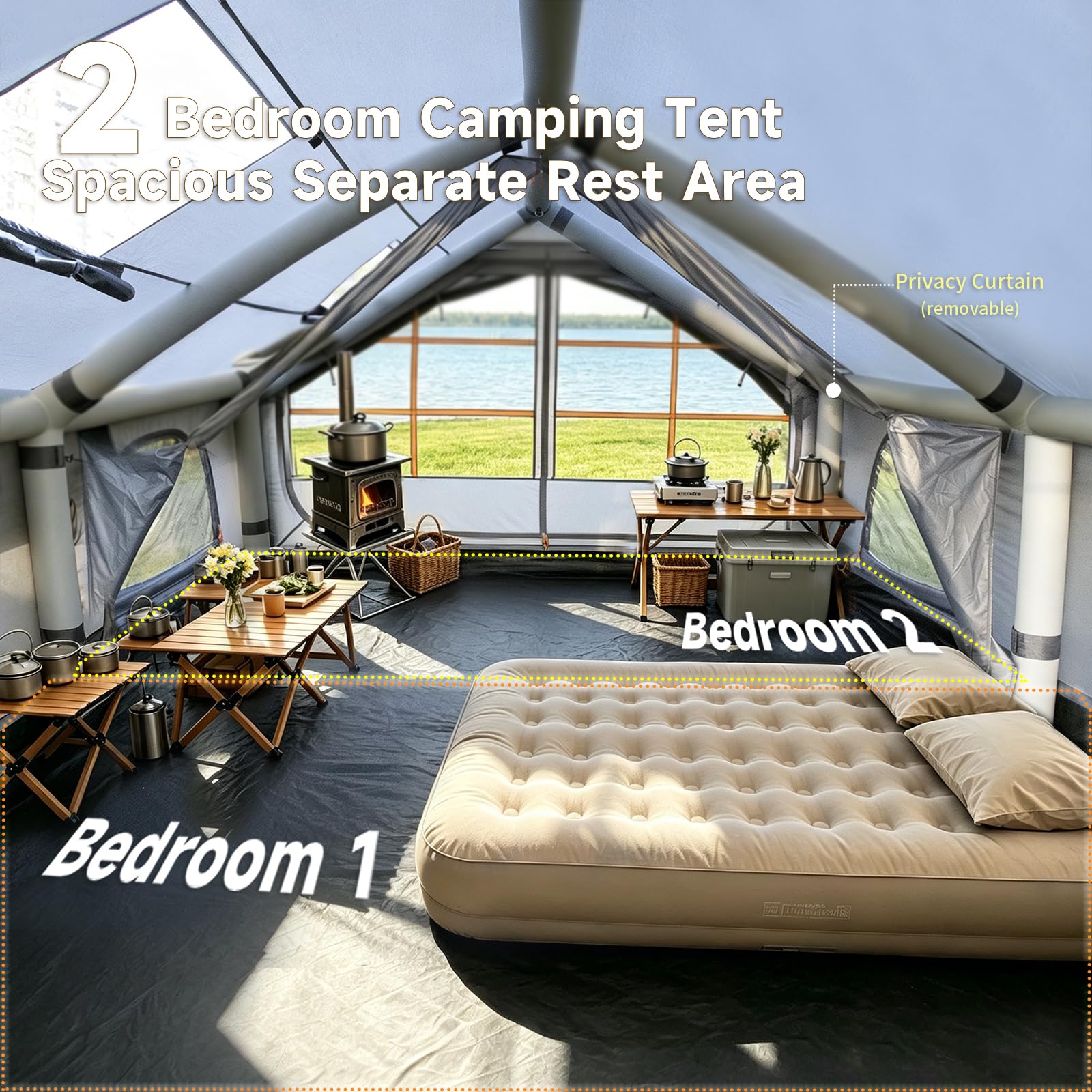 Large 4 Season Inflatable Family Camping Tent Grey