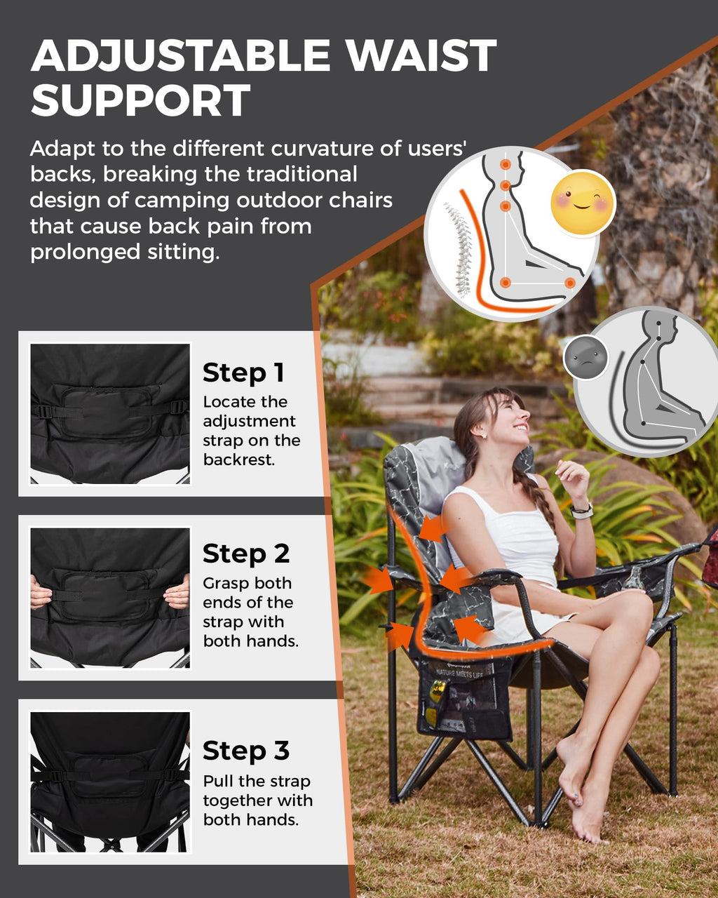 Oversized Heavy Duty Camping Chair with Lumbar Support